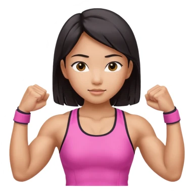 Athletic Asian girl show biceps wearing pink sticker