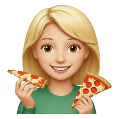 Blonde girl eating pizza smiling sticker
