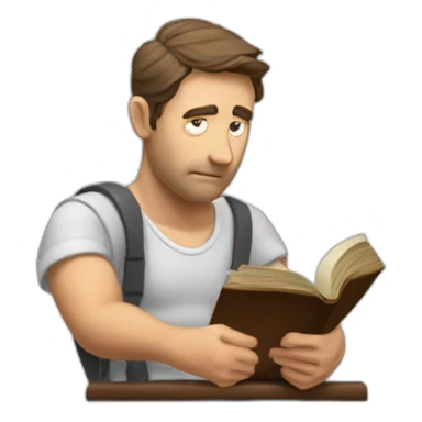 Puzzled man scratching head while reading a law book sticker