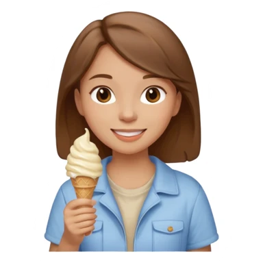 Un fille  brune au vêtement  beige qui mange une glace sticker