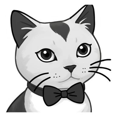 black and white cat with bow sticker
