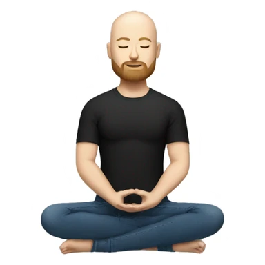 Bald and bearded white man meditating in black tshirt and blue jeans sticker