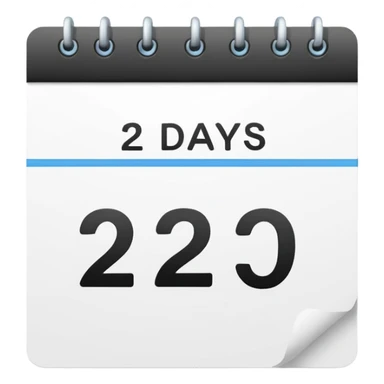 calendar page with the words '2 days' sticker