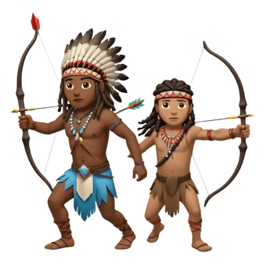 Black American man dark brown with dreads with a American Indian headdress shooting a bow and arrow at a native Indian while they run sticker