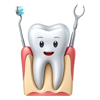 tooth with dental tools performing a root canal treatment, simple and clear sticker