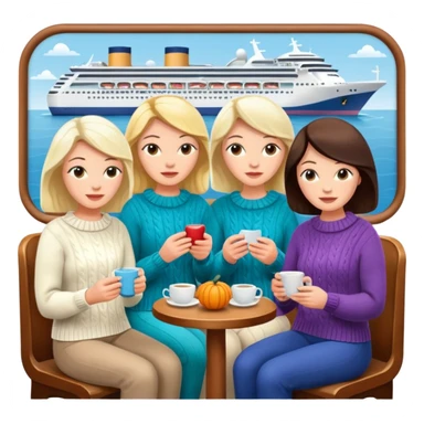 5 white ladies knitting on a cruise ship sticker