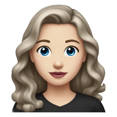 Brunette white girl with blue-grey eyes, pink lips and medium-long length wavy hair in a black shirt sticker