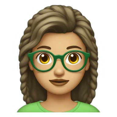 une fille aux cheveux brun avec une queue de cheval basse et des lunettes rondes dorées des sourcils un peu épais et un t-shirt rayé vert clair et vert foncé  sticker