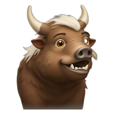 anthropomorphic brown boar with white tusks sticker