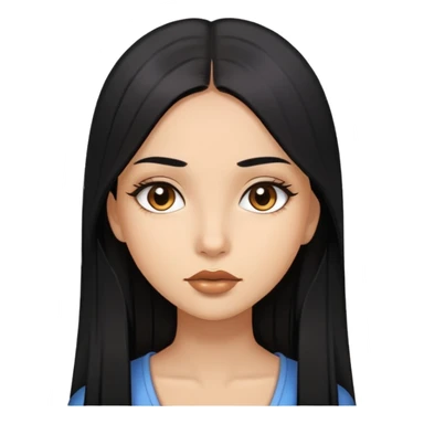 Chica pelo negro lacio y largo, ojos marrones, labios gruesos, piel morena clara  sticker