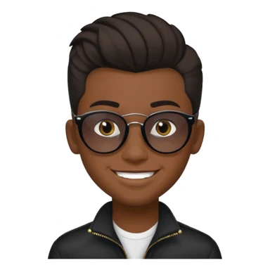 14 year old Mexican with a black pompadour with the left side of his hair a little bit on the face grinning with sunglasses sticker