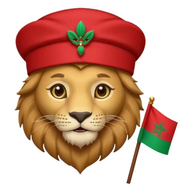 Cute lion emoji face wearing a fez with same flag morocco color sticker