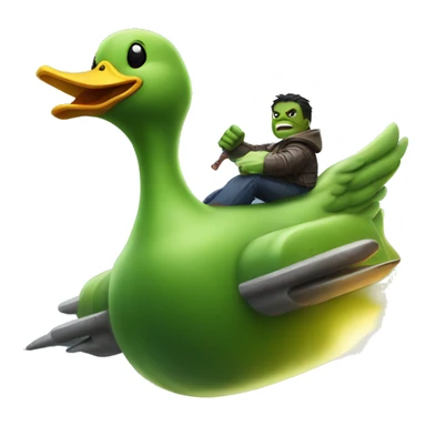 a duck that looks like hulk riding a rocketsh sticker
