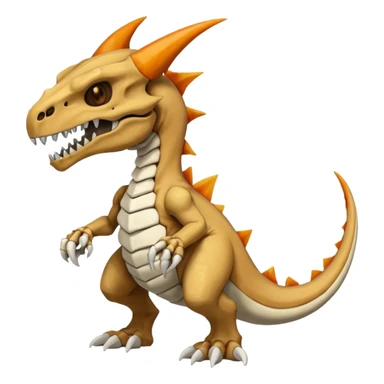 Skeletal white-Skull-mask-faced Cuzard-Cubone-Marowak-Charizard-Fakémon-Pokémon-Fusion, full body sticker