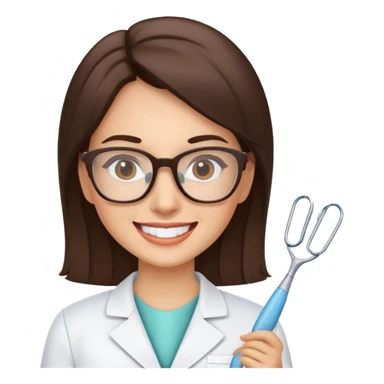 Brunette dentist wearing glasses and smiling sticker