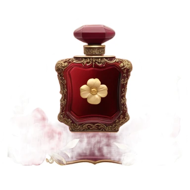 Dark red vintage French style perfume bottle with red camellias sticker