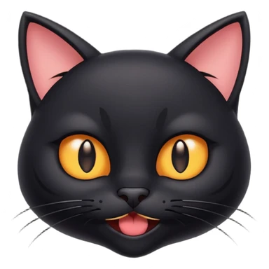 cartoon black cat face, mischievous smirk, exaggerated facial features, clean lines, Twitch emote sticker