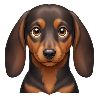 Cinematic Noble blablack and tanck and tan Dachshund Portrait Emoji, Poised and regal, with a long, low-slung build and a smooth, well-groomed black and tan coat, deep-set soulful brown eyes, Simplified yet sharp and sophisticated features, highly detailed, glowing with a soft, dignified glow, high shine, intelligent and determined, stylized with an air of charm, focused and attentive, soft glowing outline, capturing the essence of a watchful and confident companion, so majestic it feels as though it could slide out of the screen with effortless authority! sticker