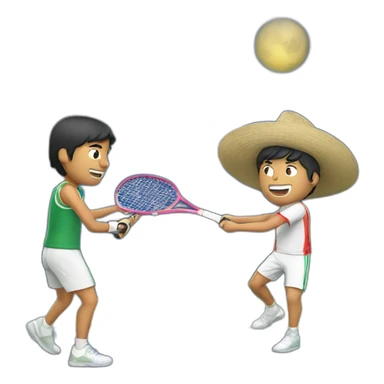 Asian man and Mexican man playing tennis under the moonlight sticker