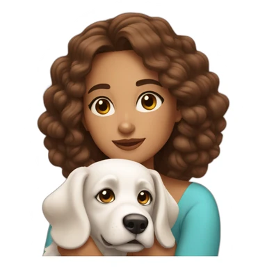young moroccan woman with brown eyes long curling hair and à white dog on her lap sticker