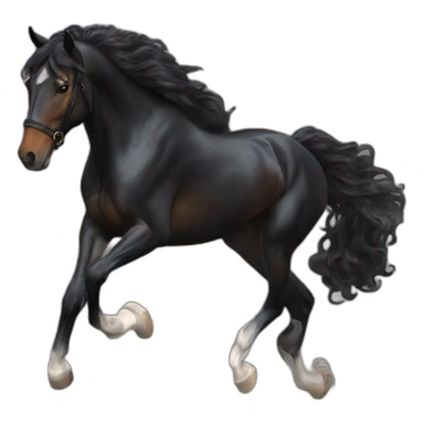 a  JET BLACK HORSE JUMPING AN OBTACLE, tHE HORSES RIDER IS A YOUNG FEMALE WITH LONG CURLY BRUNNET HAIR OF A REDDISH HUE sticker