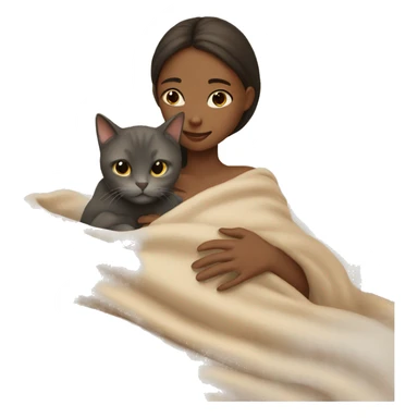 girl petting cat in beige blanket sticker