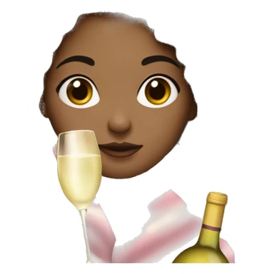 girl with light skin tone and pink blankets holding a bottle of white wine  sticker