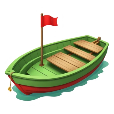 green boat in cartoon having a small place to live and a small red flag on it sticker