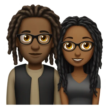 black couple with locs, brown skin with long black locs, light skin with glasses and BLACK locs tied up kissing sticker