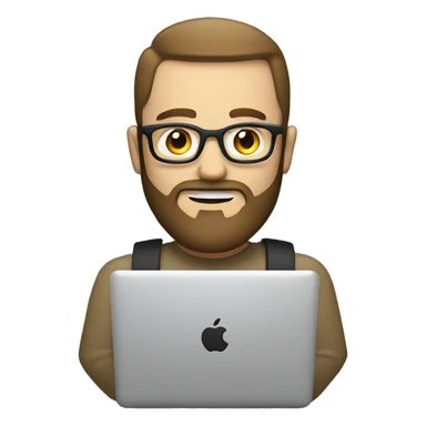 A white man with a beard and a macbook, coding sticker