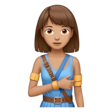 create an emoji of a woman with brown hair and a fringe with her right arm in a brace/sling  sticker