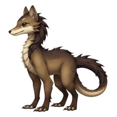 Brown and beige badass elegant wild beautiful natural cute badass epic exotic anthro modern furry 2-legged sergal-vernid-creature, full body, dark-brown-black-gradient pretty hair, with a long tufted tail, aesthetic, art by LiLaiRa, art by art by Falvie sticker