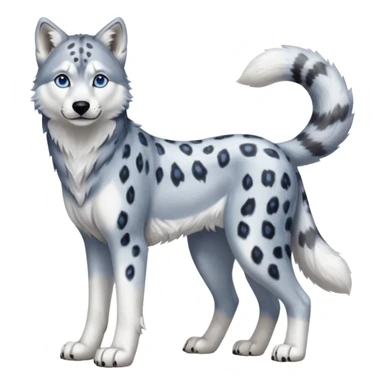 Realistic lanky natural feral beautiful pretty "Schnolf"-"TaniDaReal"-Husky-Snow-leopard-wolf-hybrid-fusion-animal-creature, full body sticker