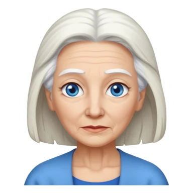 abuela con ojos azules, pelo blanco, tez blanca, con el pelo tomado, mas largo,  sticker