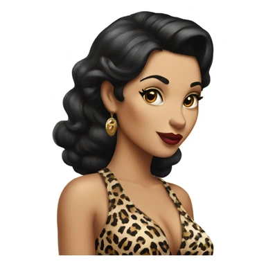 pin up woman with black hair in a leopard outfit  sticker