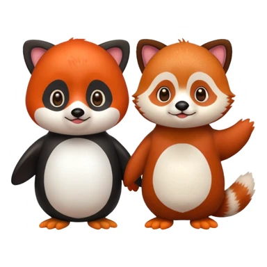 A cartoon  cute one penguin and one red panda holding "hands" sticker