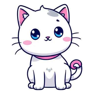 white cat with blue eyes very cute with a pink bow on his neck waving hello sticker