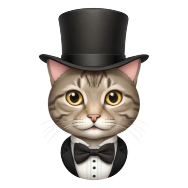 Grey tabby cat in top hat and bow tie sticker