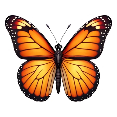 Cinematic Realistic Noble monarch Butterfly Portrait Emoji, Poised and elegant, with delicate, translucent wings rendered in rich ruby and scarlet hues, a slender, graceful body with intricately detailed textures, and soft, reflective eyes, illuminated by natural light, high shine, intelligent and regal, styled with an air of refined natural splendor, focused and attentive, soft glowing outline, capturing the essence of a watchful and confident monarch butterfly that appears to emerge majestically from the screen! sticker
