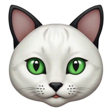 Haz una gata de ojos verdes la cara blanca con mancha negra en las orejas que agarra parte de la frente del lado der pero del iz va desde el ojo hasta la oreja la mancha, tiene la nariz negra en forma de corazón y todo lo que sobra de la cara, barbilla la nariz arriba y el lado de bigotes es blanca sticker