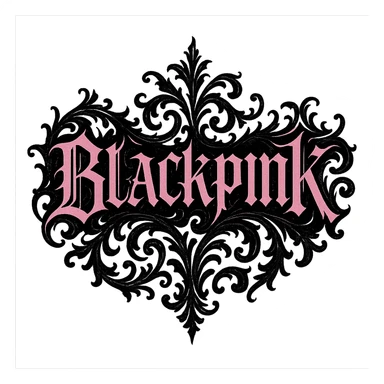 Blackpink logo in goth style, ornate, black and pink, dramatic flair, elegant gothic design sticker