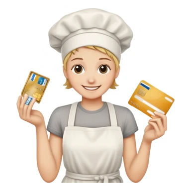 Happy emoji with creditcard in hand and a pile of flour sticker