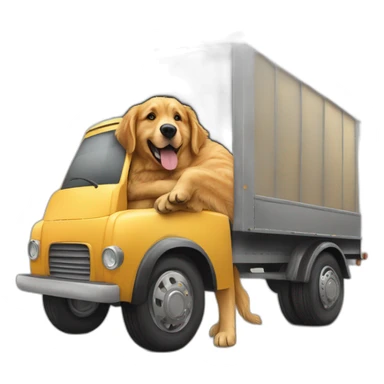 Golden retriever hugging a rottweiller in a moving truck sticker