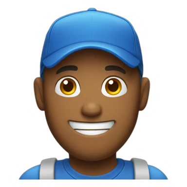 a men with a blue cap and shirt with the thumb up sticker