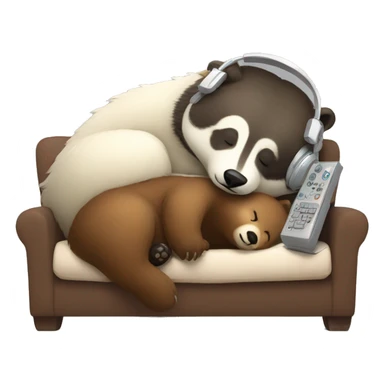 Badger sleeping next to bear wearing a headset playing video games sticker
