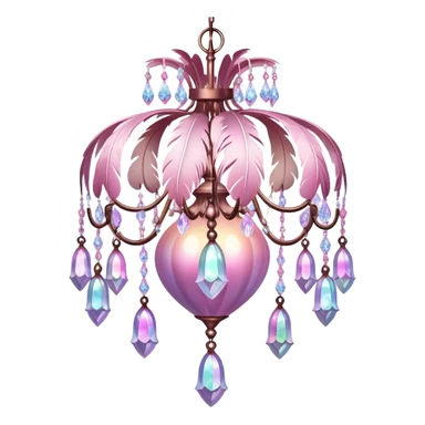 PInk iridescent Bell with chained hanging crystals with feathers CHANDELIER sticker