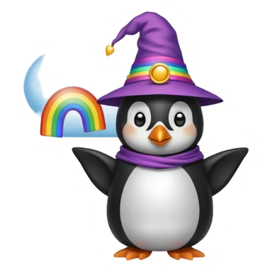 Penguin wizard in a cloud asking "What is rainbow connection?" sticker