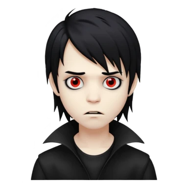 spooky vampire boy, black medium-long hair, emo and shaggy, creepy expression sticker