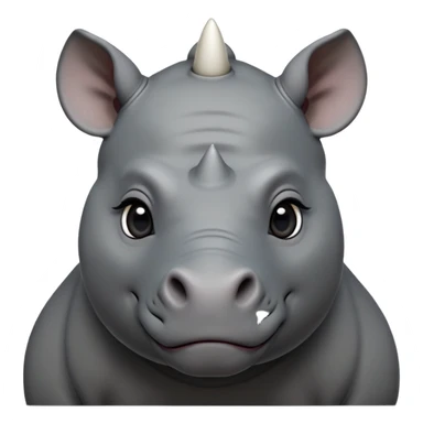 cinematic-noble-cute-young rhino-portrait-emoji,slate-grey-hide-poised-and-regal,-with-a-massive,-powerful-build-and-a-thick,--deep-set-soulful-piercing-eyes,-simplified-yet-sharp-and-sophisticated-features,-highly-detailed,-large-black-eyes, white horn, front facing, zoomed out showing shoulders sticker