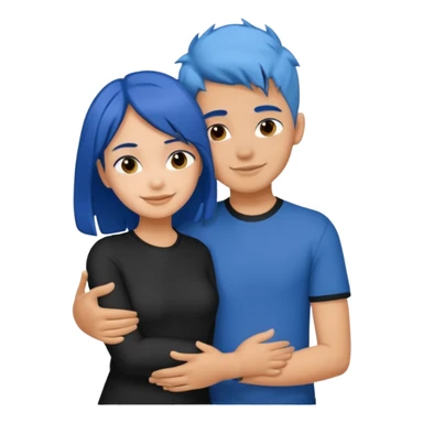 Happy DARK Blue hair girl hugging blue hair boy both wearing black shirts sticker